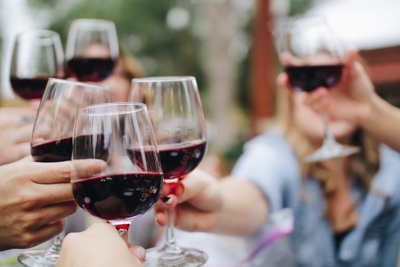 Friends toasting with glasses of red